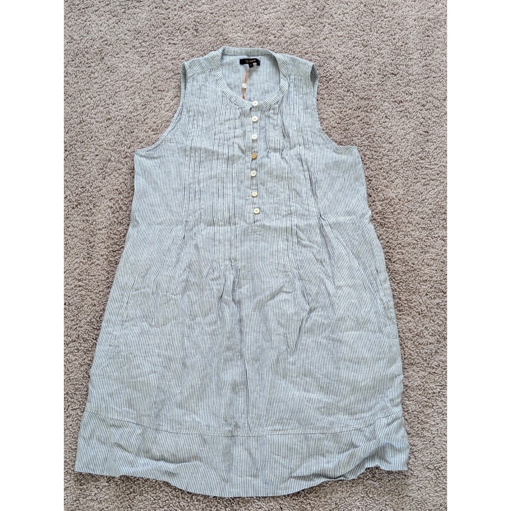 Quince 100% European Linen Sleeveless Swing Dress Pinstripe Blue Size Small NWT